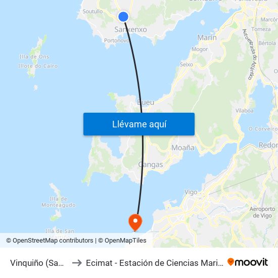 Vinquiño (Sanxenxo) to Ecimat - Estación de Ciencias Mariñas de Toralla map