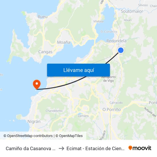 Camiño da Casanova - Fonte (Redondela) to Ecimat - Estación de Ciencias Mariñas de Toralla map