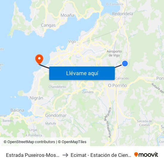 Estrada Puxeiros-Mos - Cruce N-550 (Mos) to Ecimat - Estación de Ciencias Mariñas de Toralla map