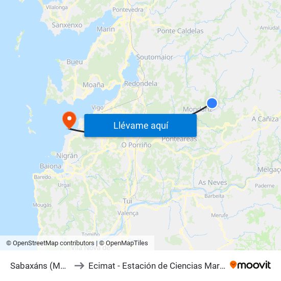 Sabaxáns (Mondariz) to Ecimat - Estación de Ciencias Mariñas de Toralla map