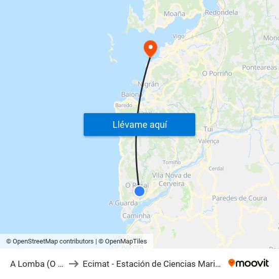 A Lomba (O Rosal) to Ecimat - Estación de Ciencias Mariñas de Toralla map