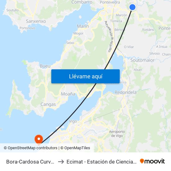 Bora-Cardosa Curva (Pontevedra) to Ecimat - Estación de Ciencias Mariñas de Toralla map