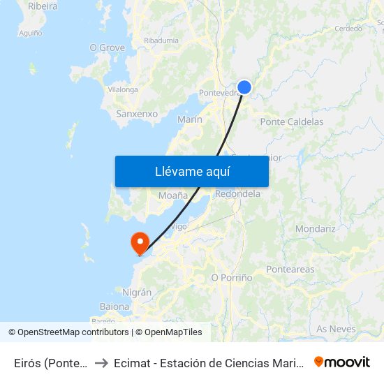 Eirós (Pontevedra) to Ecimat - Estación de Ciencias Mariñas de Toralla map