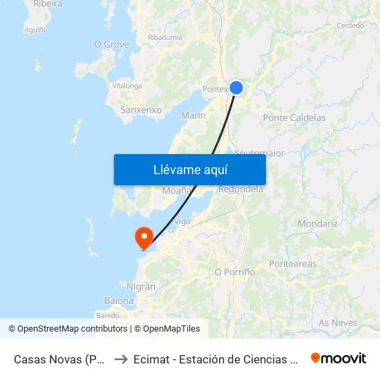 Casas Novas (Pontevedra) to Ecimat - Estación de Ciencias Mariñas de Toralla map