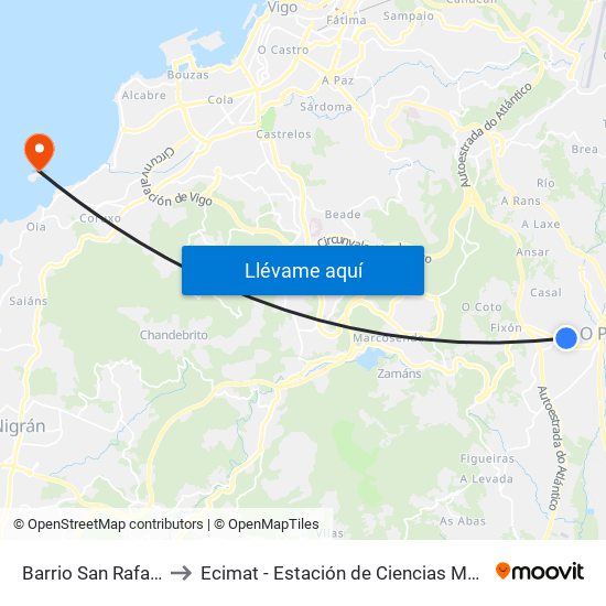 Barrio San Rafael (Mos) to Ecimat - Estación de Ciencias Mariñas de Toralla map