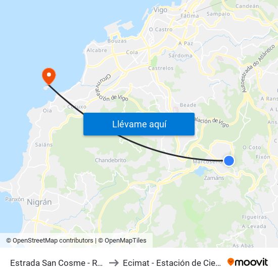 Estrada San Cosme - Rotonda Campus (Vigo) to Ecimat - Estación de Ciencias Mariñas de Toralla map