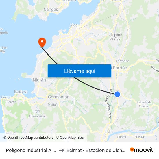 Polígono Industrial A Granxa (O Porriño) to Ecimat - Estación de Ciencias Mariñas de Toralla map