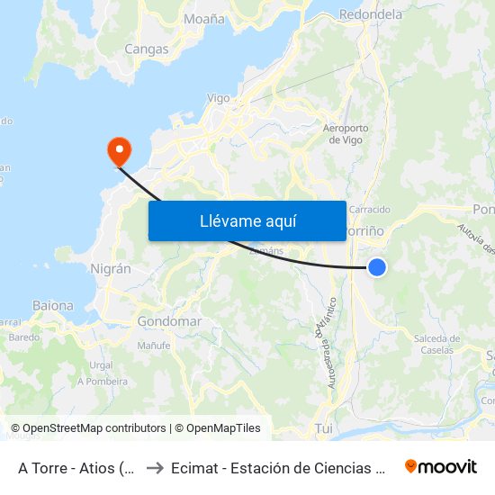 A Torre - Atios (O Porriño) to Ecimat - Estación de Ciencias Mariñas de Toralla map