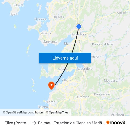 Tilve (Pontevedra) to Ecimat - Estación de Ciencias Mariñas de Toralla map