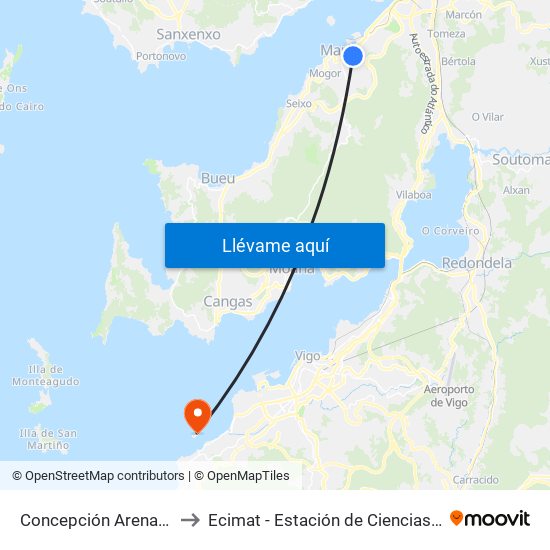 Concepción Arenal, 101 (Marín) to Ecimat - Estación de Ciencias Mariñas de Toralla map
