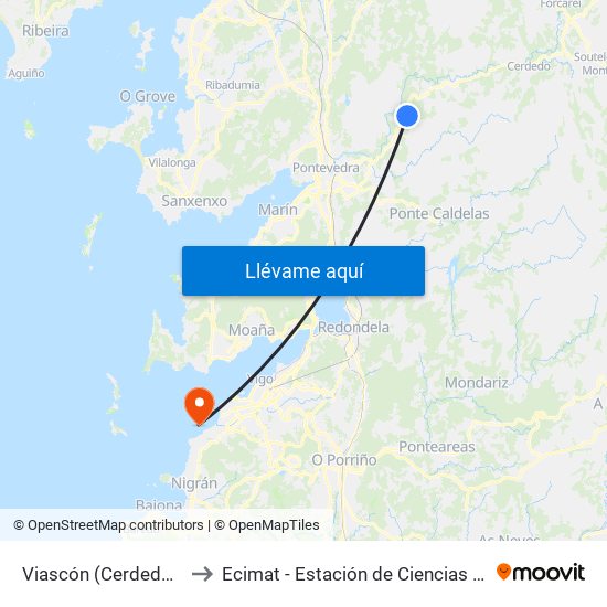 Viascón (Cerdedo-Cotobade) to Ecimat - Estación de Ciencias Mariñas de Toralla map