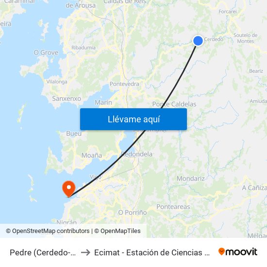 Pedre (Cerdedo-Cotobade) to Ecimat - Estación de Ciencias Mariñas de Toralla map