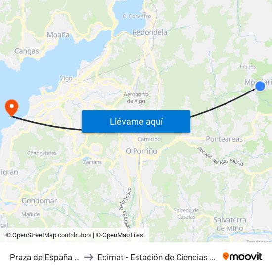 Praza de España (Mondariz) to Ecimat - Estación de Ciencias Mariñas de Toralla map
