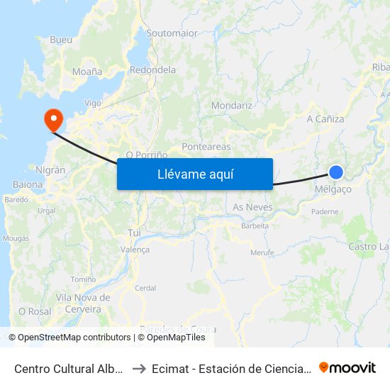 Centro Cultural Albeos (Crecente) to Ecimat - Estación de Ciencias Mariñas de Toralla map