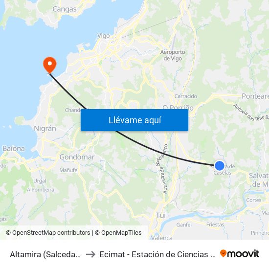 Altamira (Salceda de Caselas) to Ecimat - Estación de Ciencias Mariñas de Toralla map