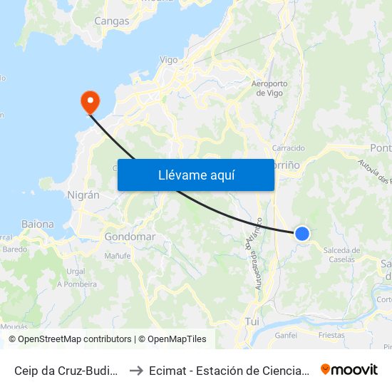 Ceip da Cruz-Budiño (O Porriño) to Ecimat - Estación de Ciencias Mariñas de Toralla map