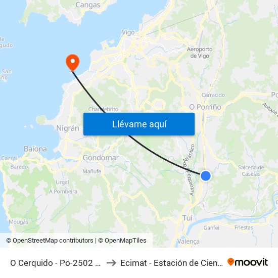 O Cerquido - Po-2502 (Salceda de Caselas) to Ecimat - Estación de Ciencias Mariñas de Toralla map