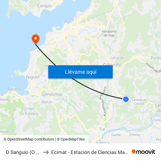 O Sanguío (O Porriño) to Ecimat - Estación de Ciencias Mariñas de Toralla map