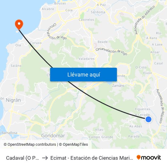 Cadaval (O Porriño) to Ecimat - Estación de Ciencias Mariñas de Toralla map