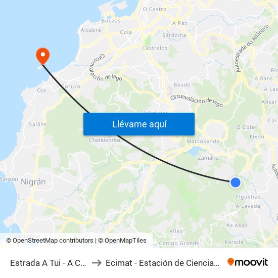 Estrada A Tui - A Costeira (Mos) to Ecimat - Estación de Ciencias Mariñas de Toralla map