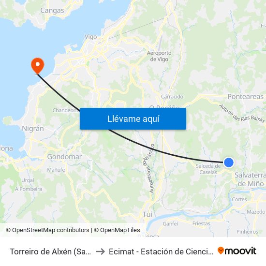 Torreiro de Alxén (Salvaterra do Miño) to Ecimat - Estación de Ciencias Mariñas de Toralla map