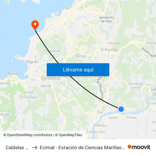 Caldelas (Tui) to Ecimat - Estación de Ciencias Mariñas de Toralla map