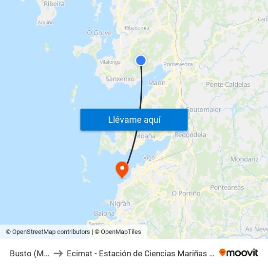 Busto (Meis) to Ecimat - Estación de Ciencias Mariñas de Toralla map