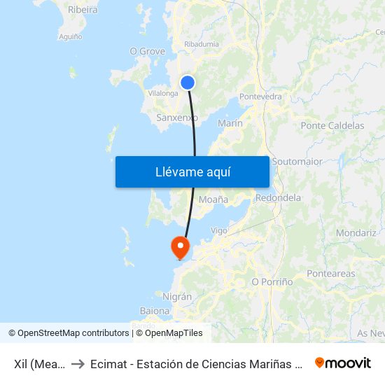 Xil (Meaño) to Ecimat - Estación de Ciencias Mariñas de Toralla map