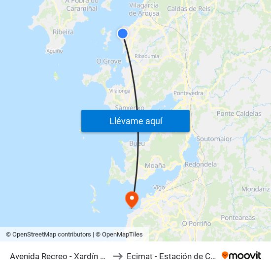 Avenida Recreo - Xardín Umbrío (Vilanova de Arousa) to Ecimat - Estación de Ciencias Mariñas de Toralla map