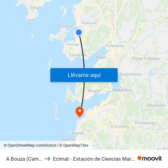 A Bouza (Cambados) to Ecimat - Estación de Ciencias Mariñas de Toralla map