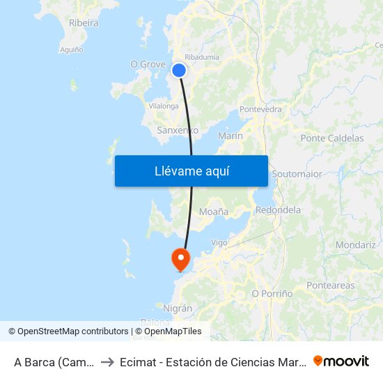 A Barca (Cambados) to Ecimat - Estación de Ciencias Mariñas de Toralla map