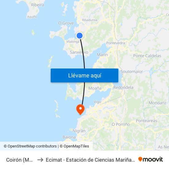 Coirón (Meaño) to Ecimat - Estación de Ciencias Mariñas de Toralla map