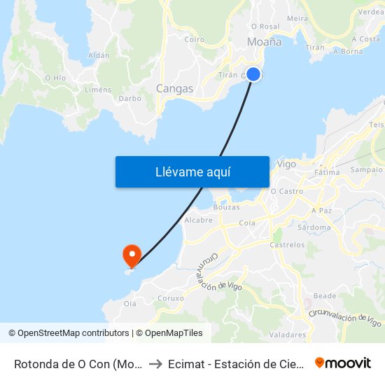 Rotonda de O Con (Moaña) - Daniel Castelao to Ecimat - Estación de Ciencias Mariñas de Toralla map