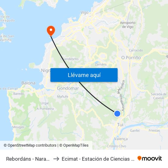 Rebordáns - Naranxeiras (Tui) to Ecimat - Estación de Ciencias Mariñas de Toralla map