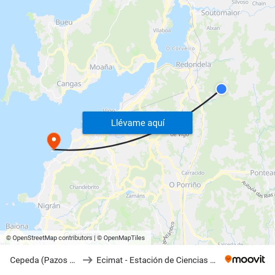 Cepeda (Pazos de Borbén) to Ecimat - Estación de Ciencias Mariñas de Toralla map