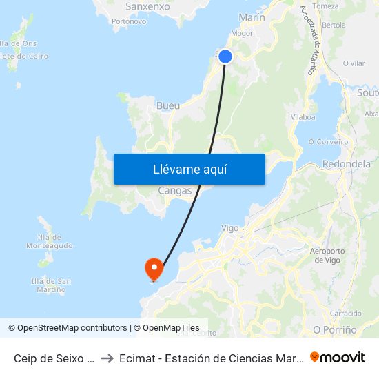 Ceip de Seixo (Marín) to Ecimat - Estación de Ciencias Mariñas de Toralla map