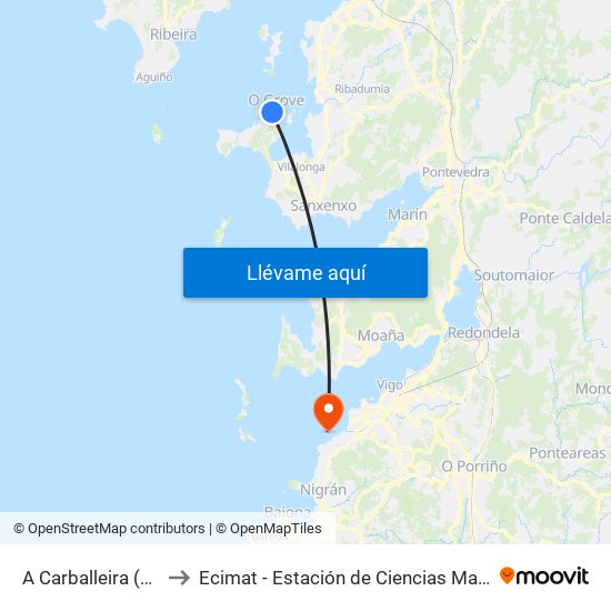 A Carballeira (O Grove) to Ecimat - Estación de Ciencias Mariñas de Toralla map