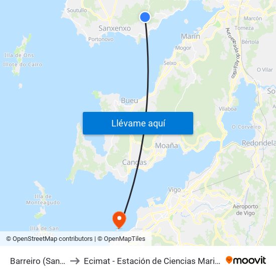 Barreiro (Sanxenxo) to Ecimat - Estación de Ciencias Mariñas de Toralla map