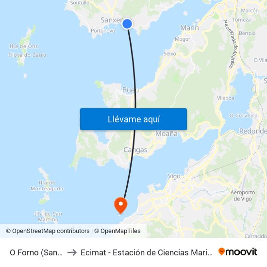 O Forno (Sanxenxo) to Ecimat - Estación de Ciencias Mariñas de Toralla map