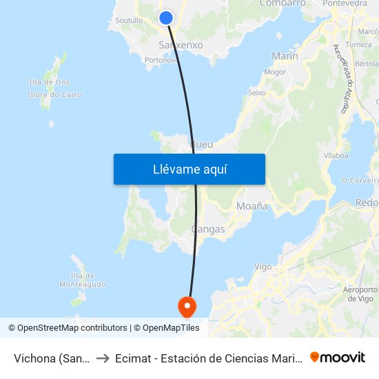Vichona (Sanxenxo) to Ecimat - Estación de Ciencias Mariñas de Toralla map