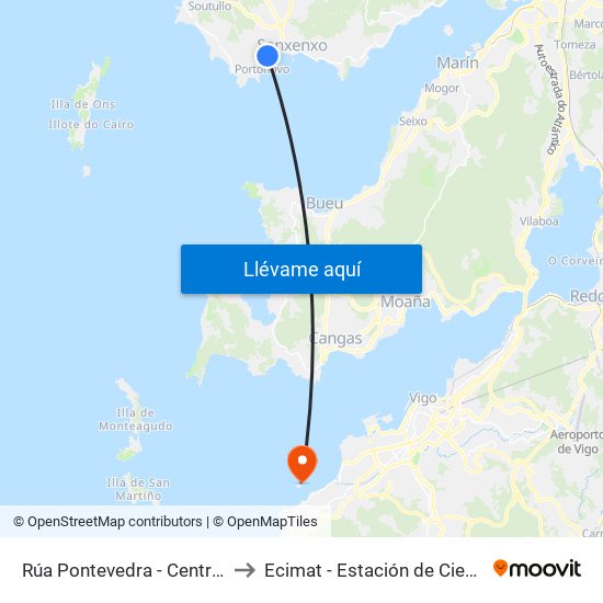 Rúa Pontevedra - Centro de Salud (Sanxenxo) to Ecimat - Estación de Ciencias Mariñas de Toralla map