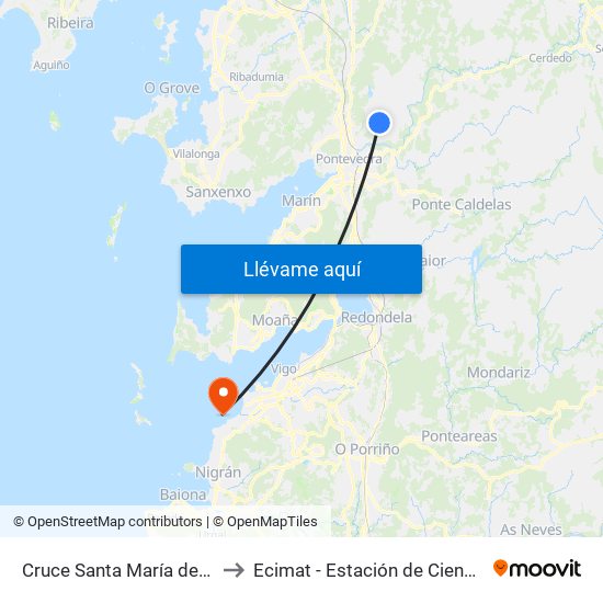 Cruce Santa María de Xeve (Pontevedra) to Ecimat - Estación de Ciencias Mariñas de Toralla map