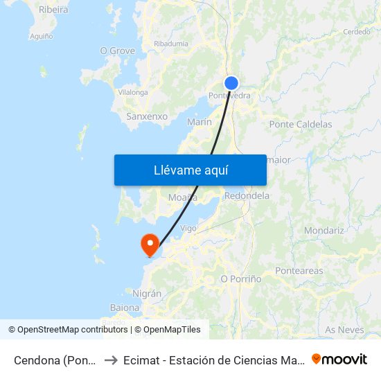 Cendona (Pontevedra) to Ecimat - Estación de Ciencias Mariñas de Toralla map