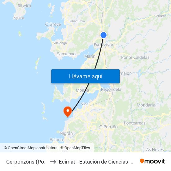 Cerponzóns (Pontevedra) to Ecimat - Estación de Ciencias Mariñas de Toralla map