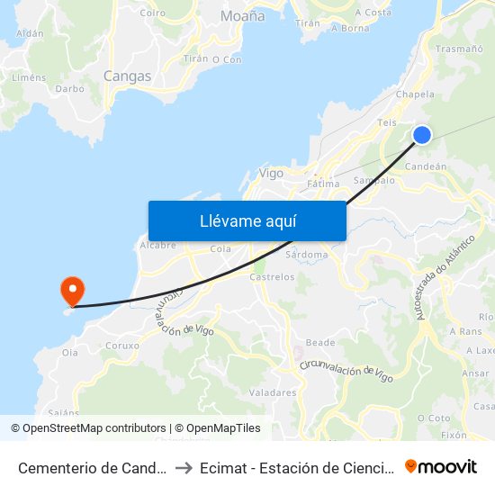 Cementerio de Candeán (Redondela) to Ecimat - Estación de Ciencias Mariñas de Toralla map