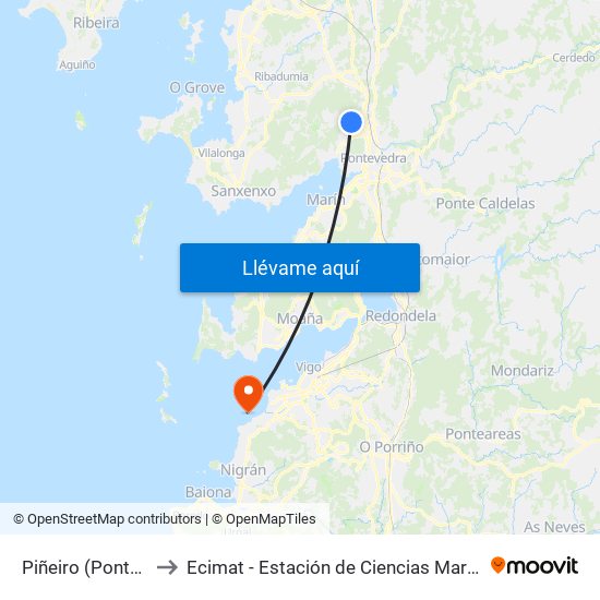 Piñeiro (Pontevedra) to Ecimat - Estación de Ciencias Mariñas de Toralla map