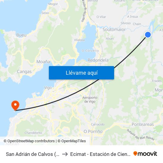 San Adrián de Calvos (Fornelos de Montes) to Ecimat - Estación de Ciencias Mariñas de Toralla map
