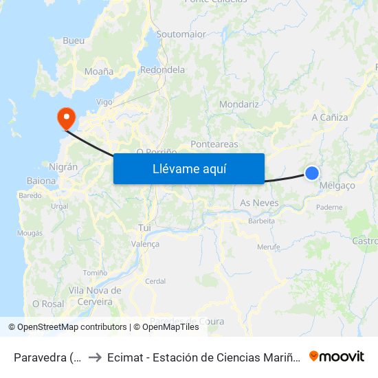 Paravedra (Arbo) to Ecimat - Estación de Ciencias Mariñas de Toralla map