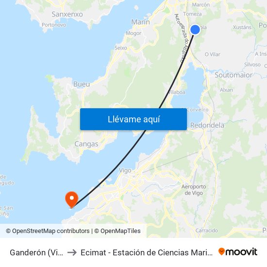 Ganderón (Vilaboa) to Ecimat - Estación de Ciencias Mariñas de Toralla map