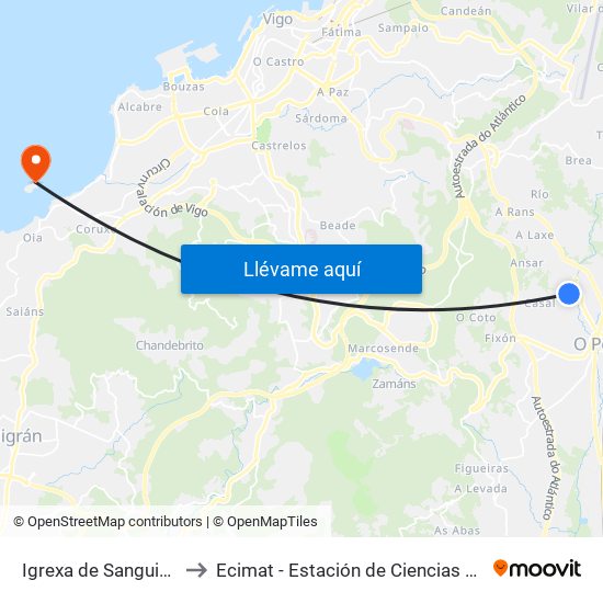 Igrexa de Sanguiñeda (Mos) to Ecimat - Estación de Ciencias Mariñas de Toralla map